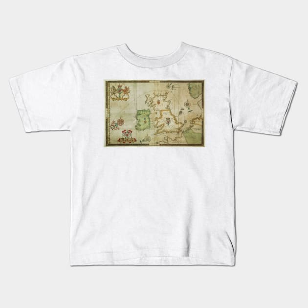 Vintage Map of The British Isles (1590) Kids T-Shirt by Bravuramedia